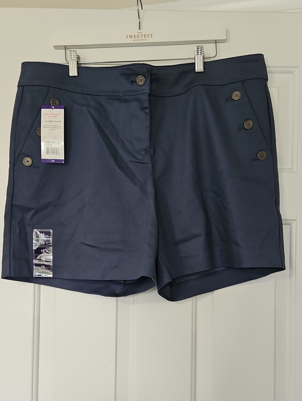 Isaac Mizrahi Navy Button-Accent Bermuda Shorts